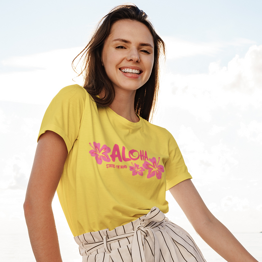Aloha State of Mind T-Shirt - Tropical Hibiscus Summer Vacation Graphic Tee  Mindkin & Co. 