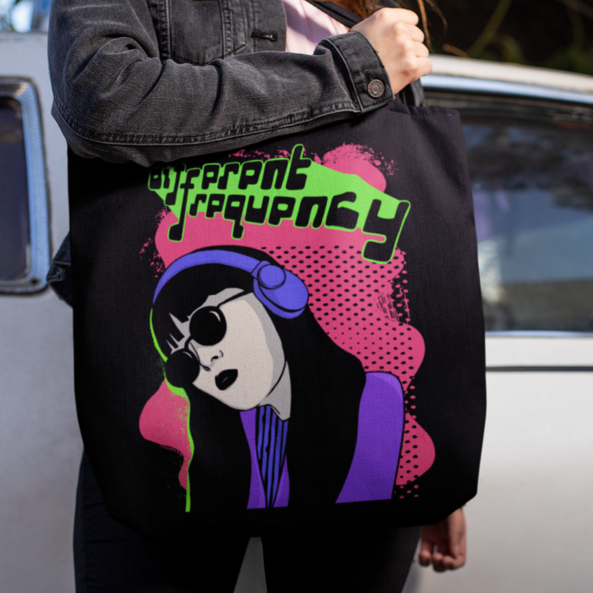 "Different Frequency" Retro Cybergirl Tote Bag  Mindkin & Co. 
