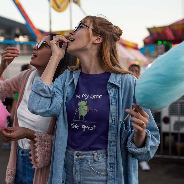 Side Quest Frog Graphic Tee – Scooter Frog Meme Shirt Mindkin & Co